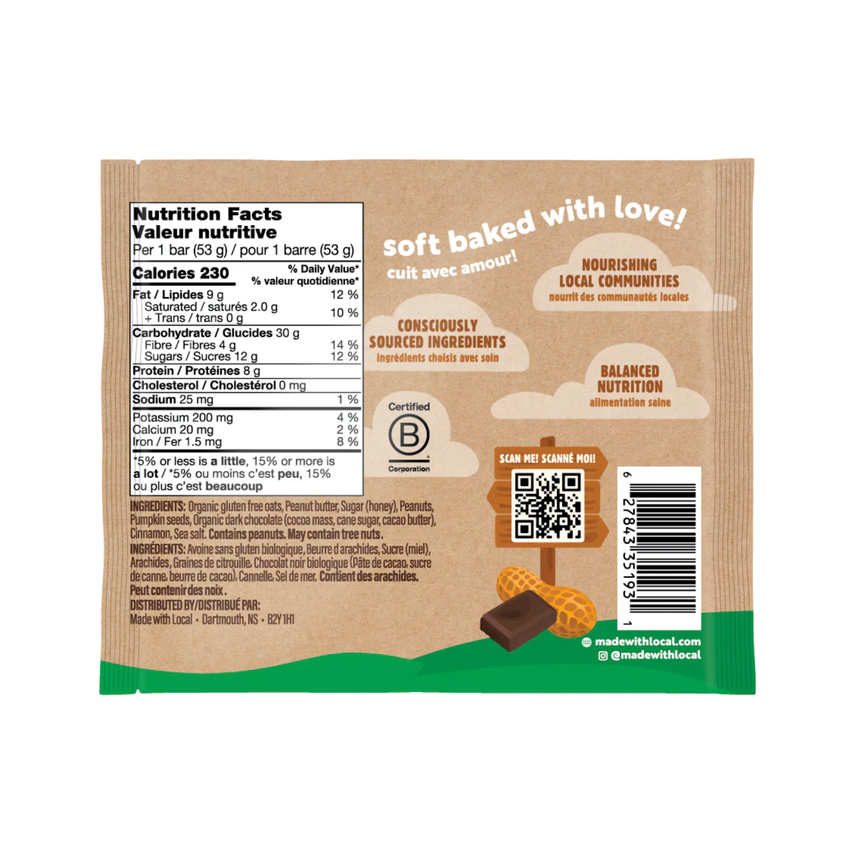 Peanut Butter Blondie- Real Food Bar by Made with Local, 53g