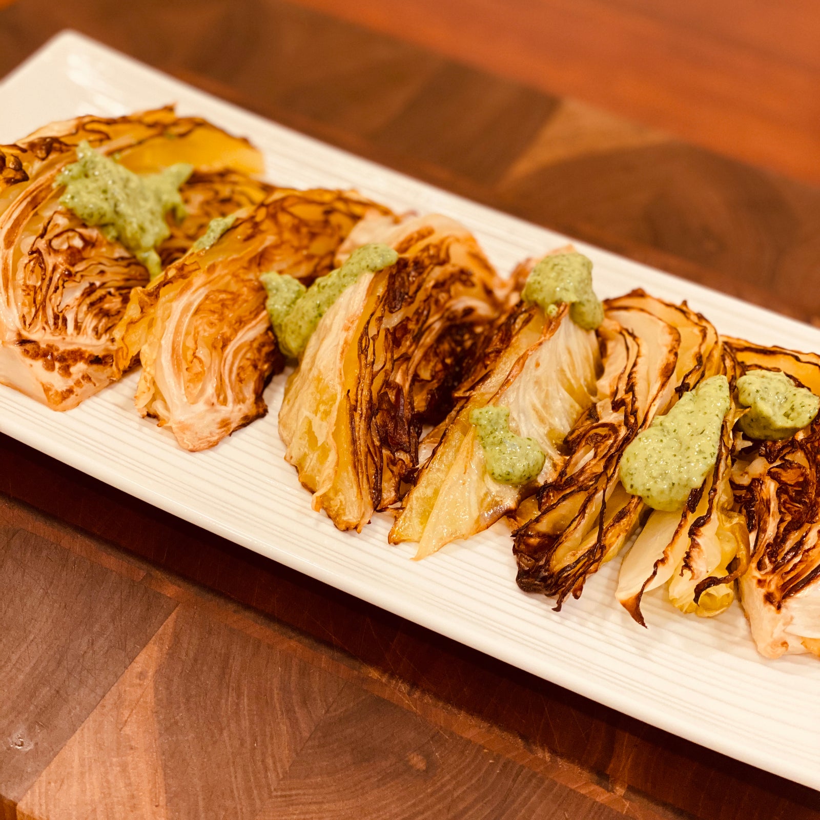 Roasted Cabbage with Green Tahini Inspired by @Wiseeats