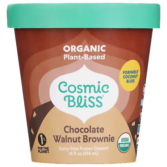 Organic Chocolate Walnut Brownie Plant Based Ice Cream by Cosmic Bliss, 473ml