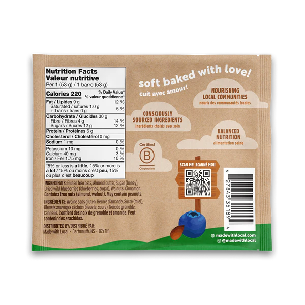 Blueberry Almond Butter - Real Food Bar by Made with Local, 53g