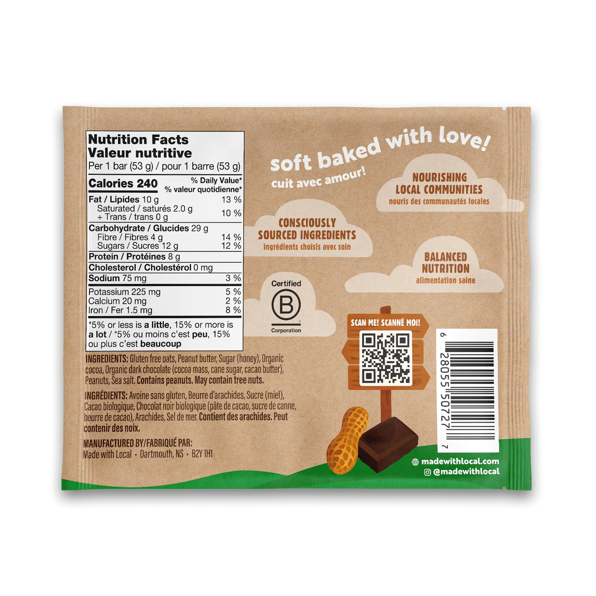 Peanut Butter Brownie - Real Food Bar by Made with Local, 53g