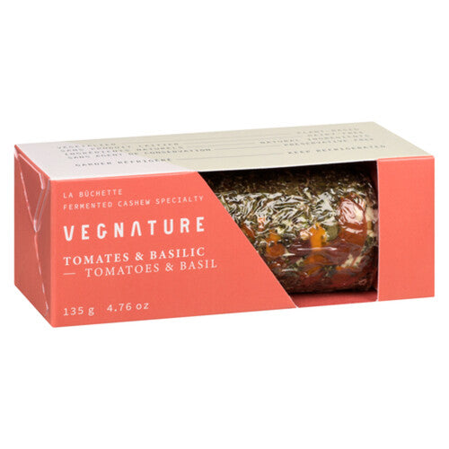 Tomatoes & Basil Fermented Cashew Vegan Cheese Log by Vegnature, 135g