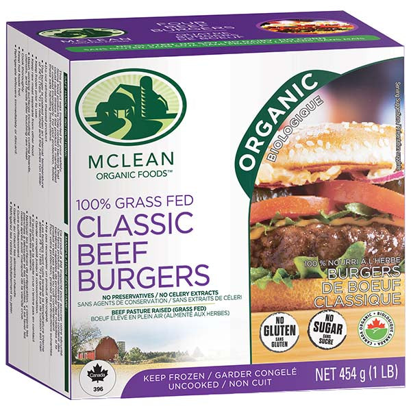 100% Grass-Fed Classic Beef Burgers by Mclean Organic Foods, 454g