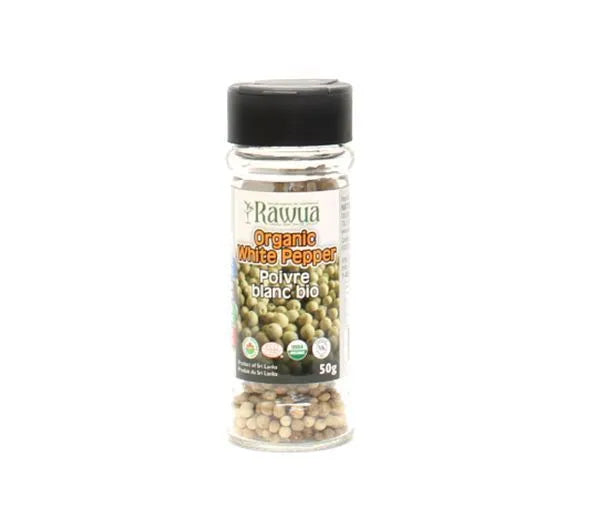 Organic White Peppercorns by Rawua, 50g