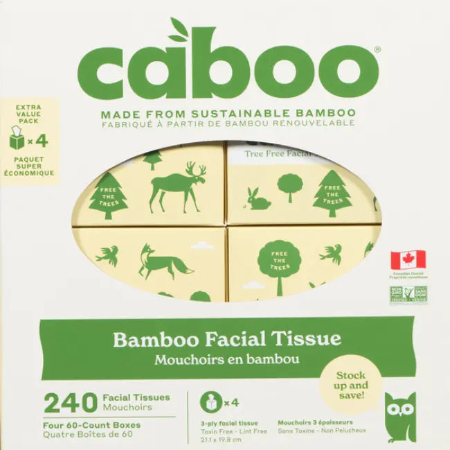 Bamboo Facial Tissues by Caboo, 4 boxes