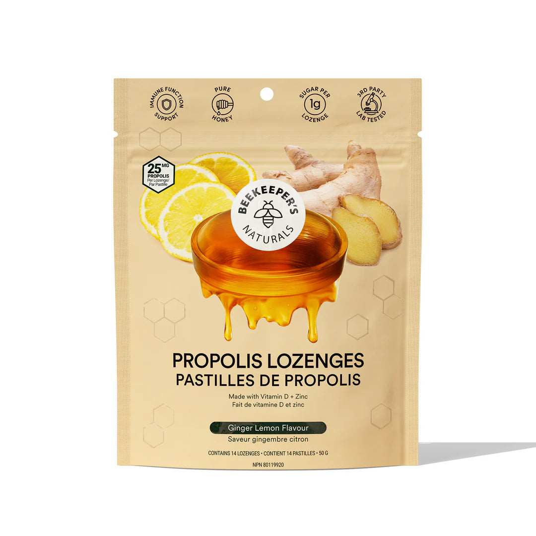 Ginger Lemon Propolis Lozenges by Beekeeper’s Naturals, 50g