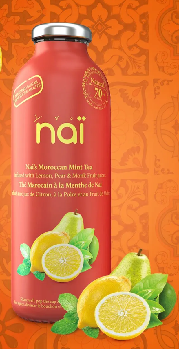 Moroccan Mint Tea Infused with Lemon, Pear and Monk Fruit by Naï, 473ml