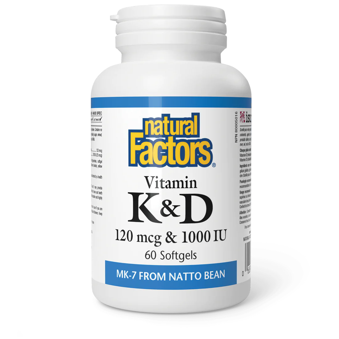 Vitamines K 120 mcg  & D 1000 UI by Natural Factors, 60 gel caps