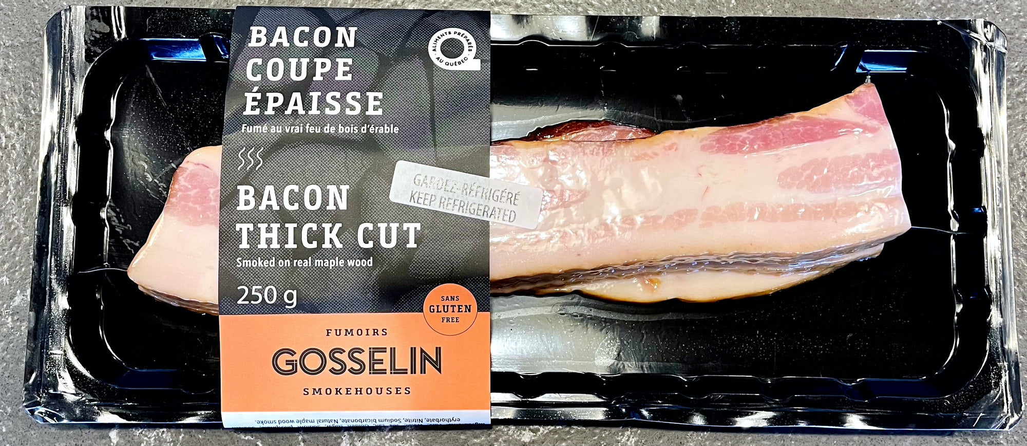 Thick Cut Bacon Smoked on Real Maplewood by Fumoirs Gosselin 250g (Frozen)