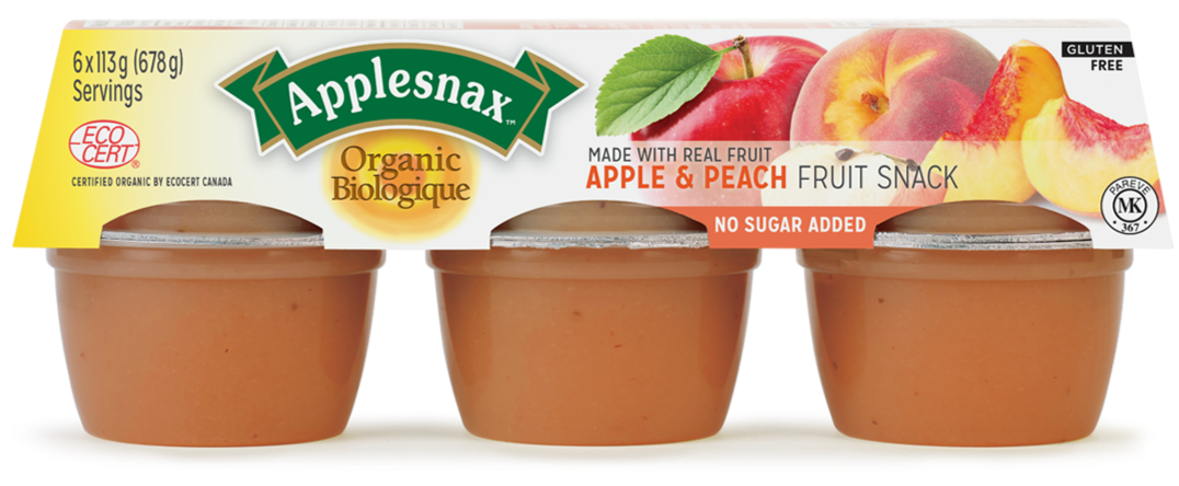 Unsweetened Organic Apple & Peach Sauce Cups by Applesnax 6 cups of 113g