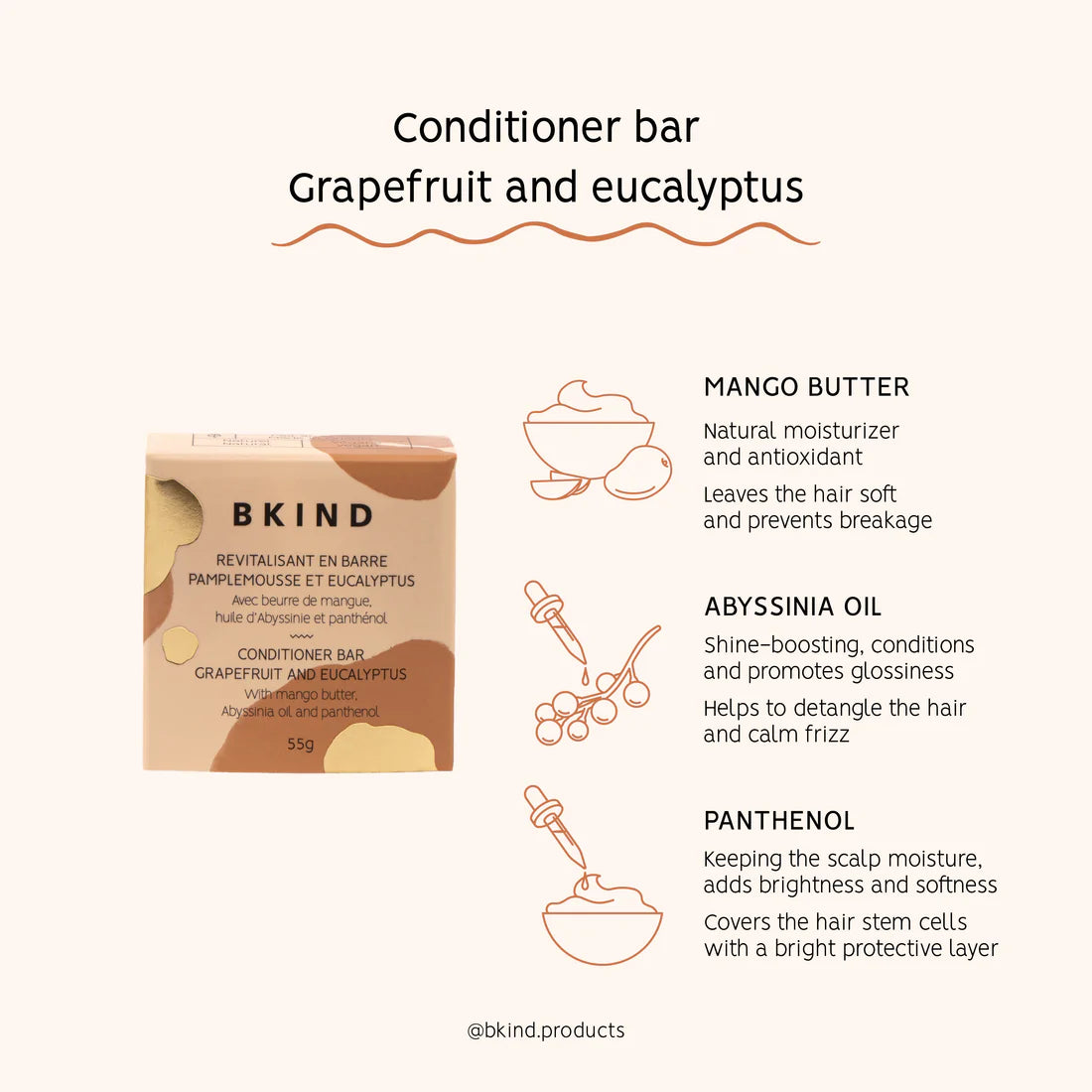 Grapefruit and Eucalyptus Conditioner Bar by BKIND, 55g