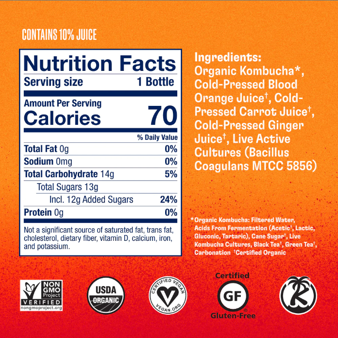 Kombucha - Blood Orange-Carrot-Ginger by Health Ade, 473ml