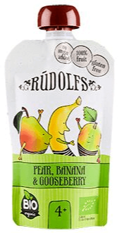 Organic Pear Banana Gooseberry Puree by Rudolfs, 110g